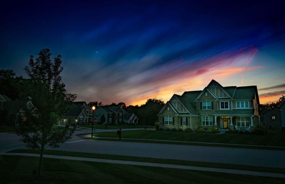 house in the suburbs at night