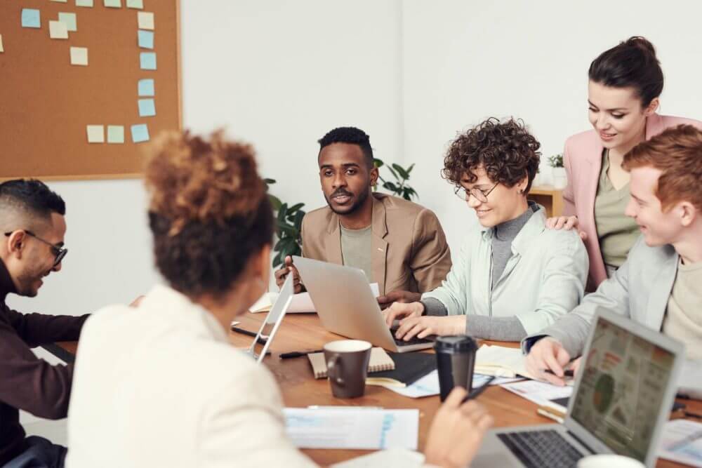 Team in the office at the meeting