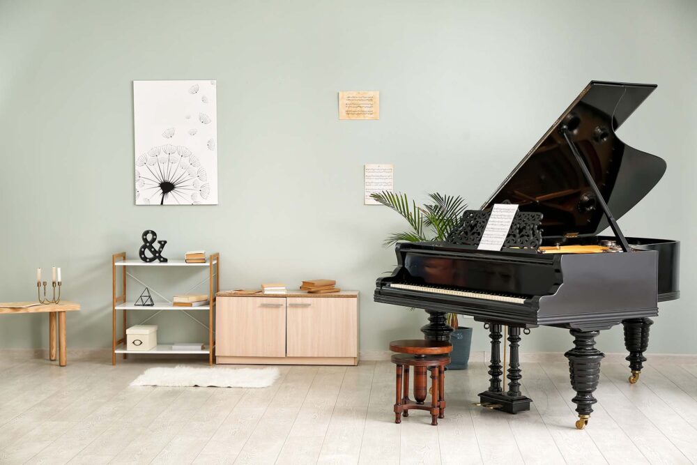 Interior of room with stylish grand piano