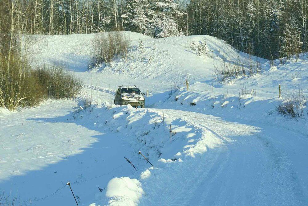 A car driving through snow