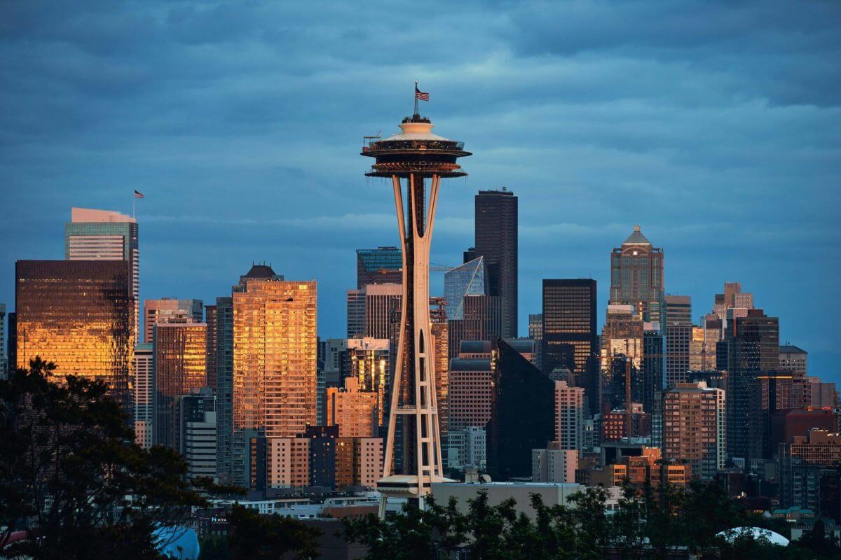 space needle during the sunset