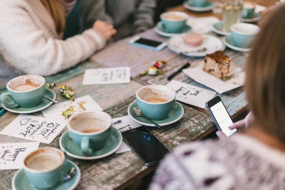 people drinking coffee in a restaurant