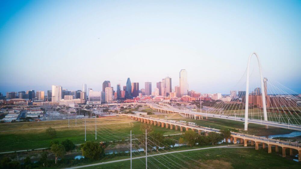 Dallas city skyline sunset