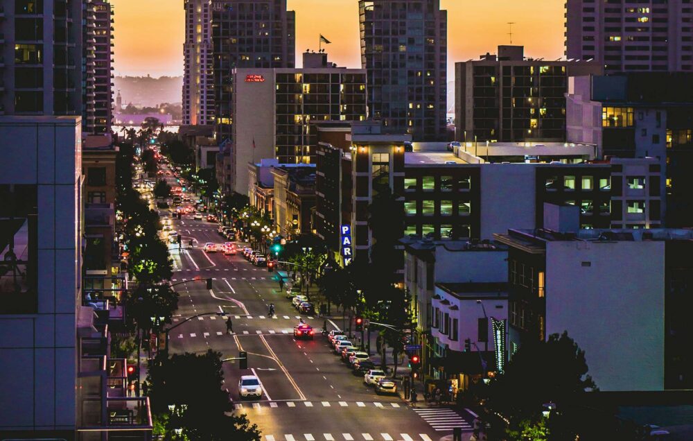East Village, San Diego streets during the sunset