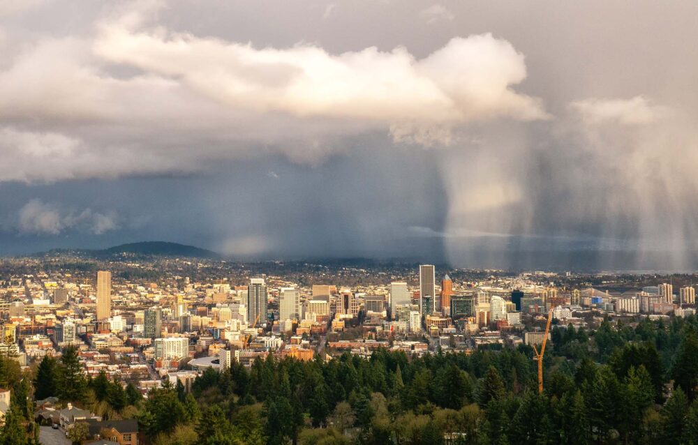 Portland Oregon and Mount Hood as seen from Pittock Mansion