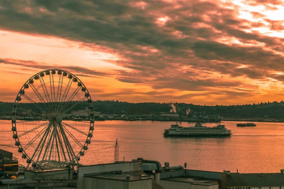 Seattle river at sunset