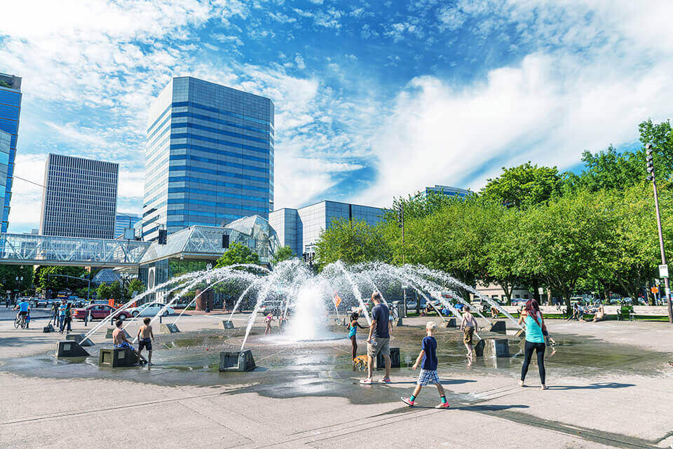 Tourists visit city center