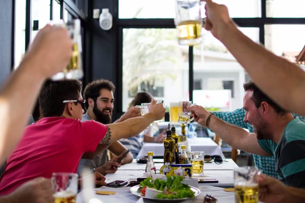 A group of friends in a restaurant