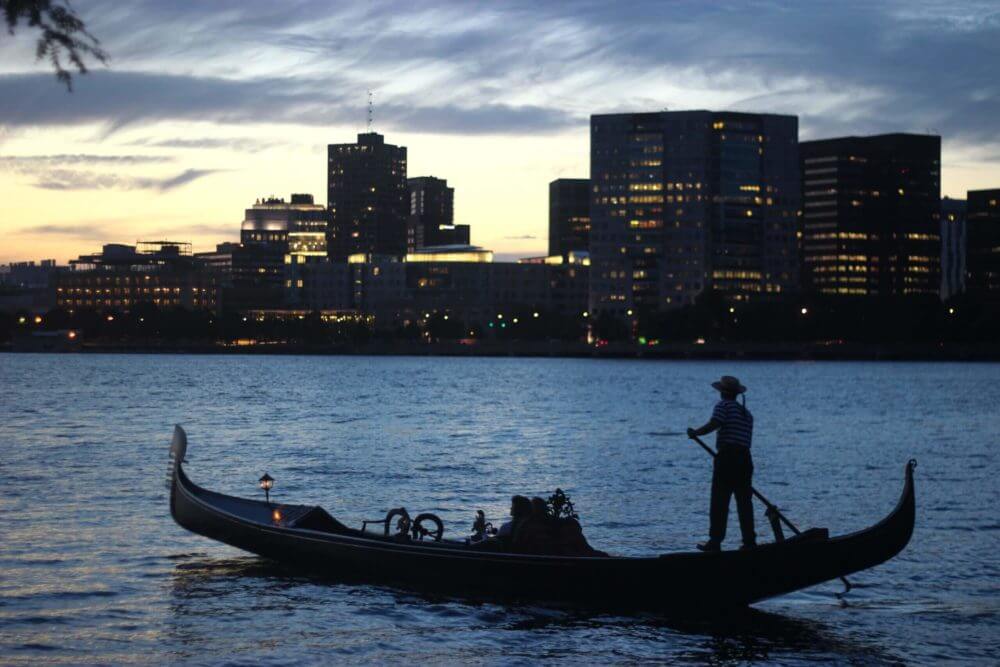 Boston gondola ride during the sunset