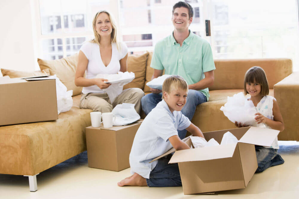 A family unpacking after cross-country moving