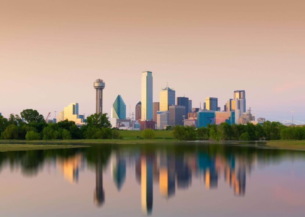 Dallas city skyline sunset