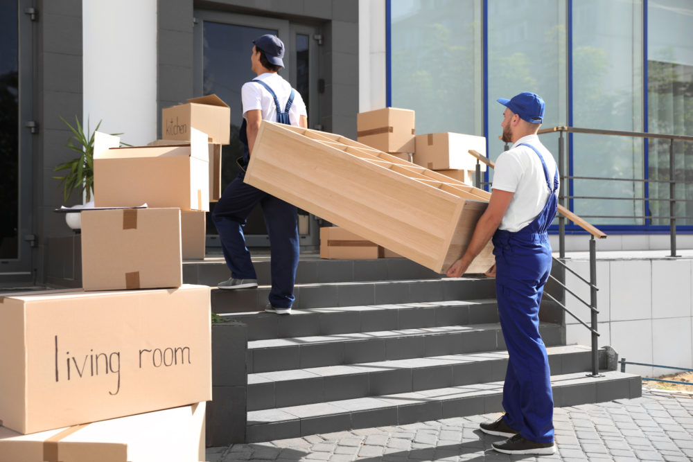 professional movers carrying a shelve