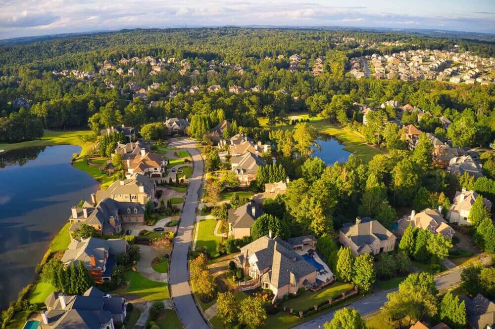 row of houses in the suburbs