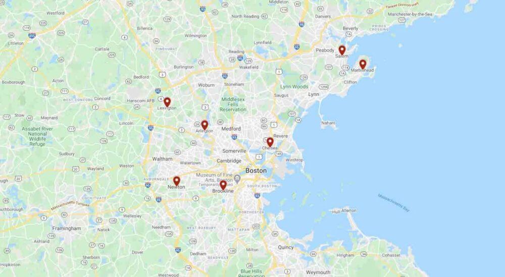 map of Boston Suburbs