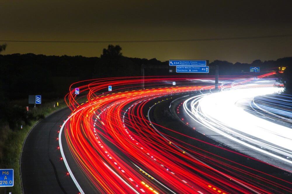 Traffic in Boston during the night