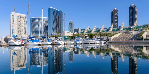 San Diego skyline and Waterfront and sailing Boats