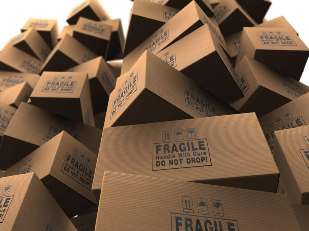 A pile of crates for fragile items