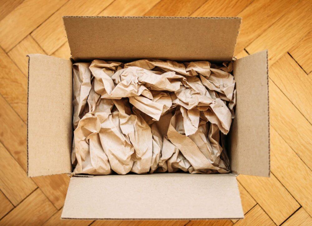 A box filled with padding material