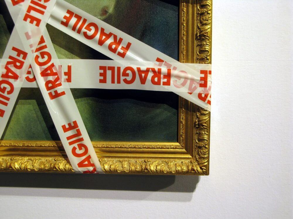 Painting with a fragile label on it