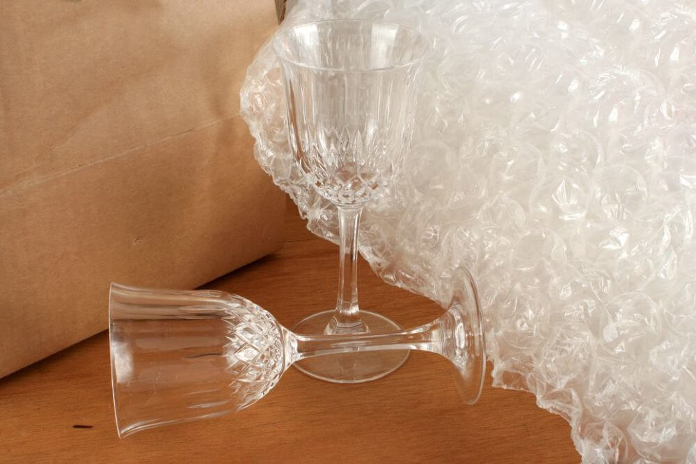 Glasses surrounded with a bubble wrap
