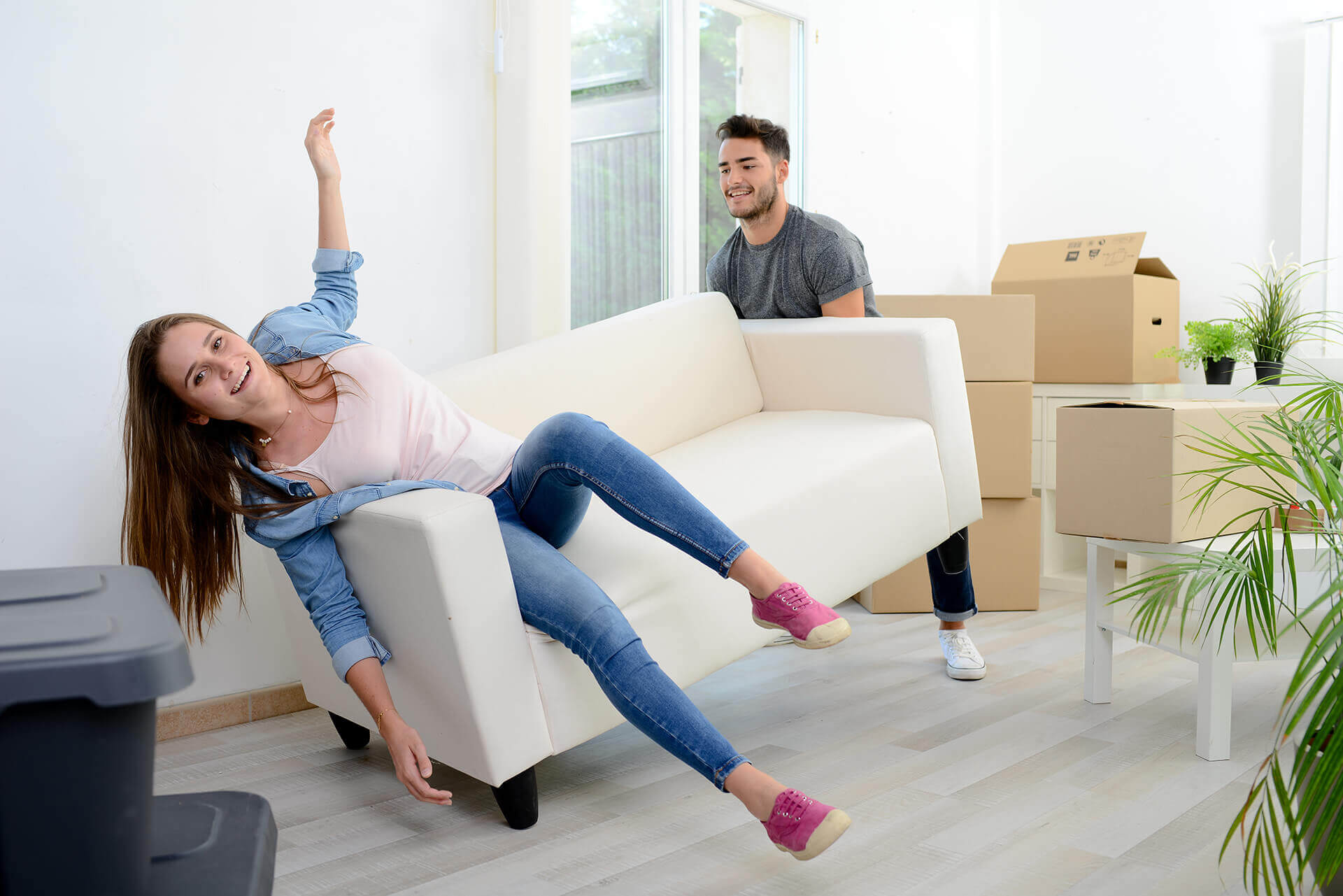 Woman and man with furniture