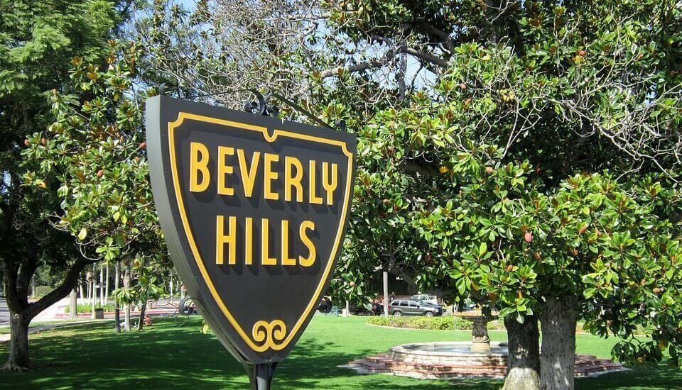View of the famous Beverly Hills Shield sign