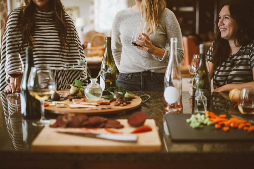 Girls eating and drinking at a party