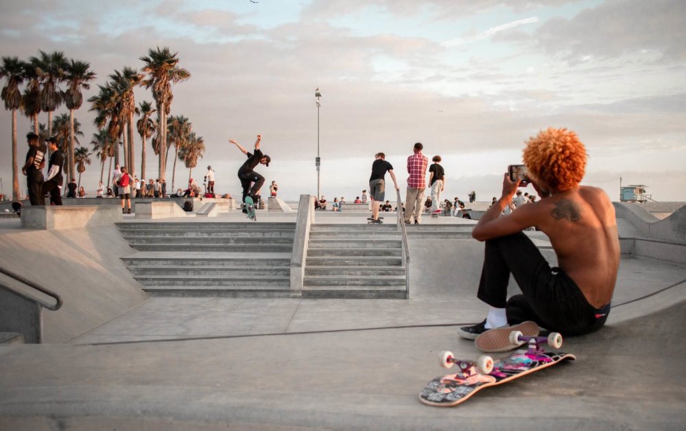 A man in the skate park after a cross-country moving 