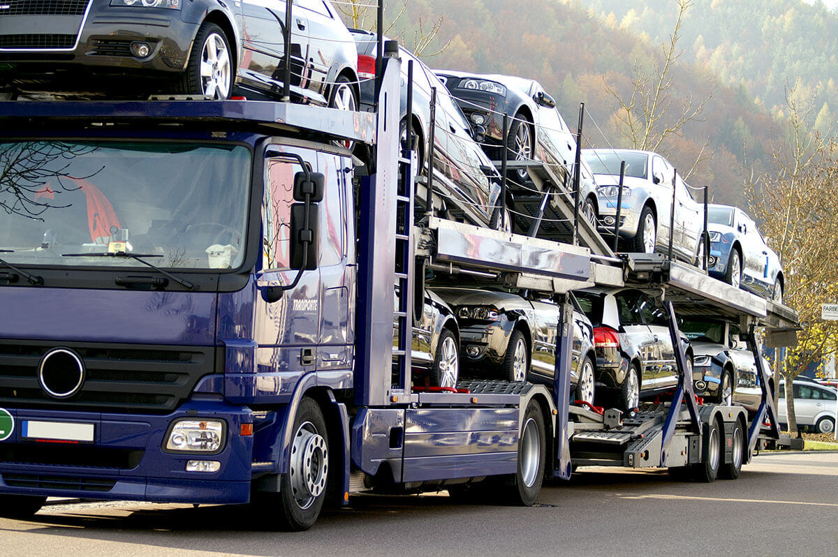 Auto transport company is transporting cars on an open trailer