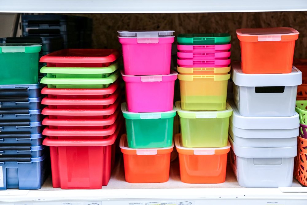 Tupperware stacked up for during cross-country moving
