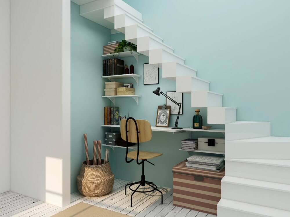 Office under the stairs is the best usage of space