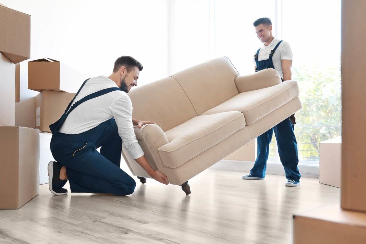 Long-distance movers relocating furniture