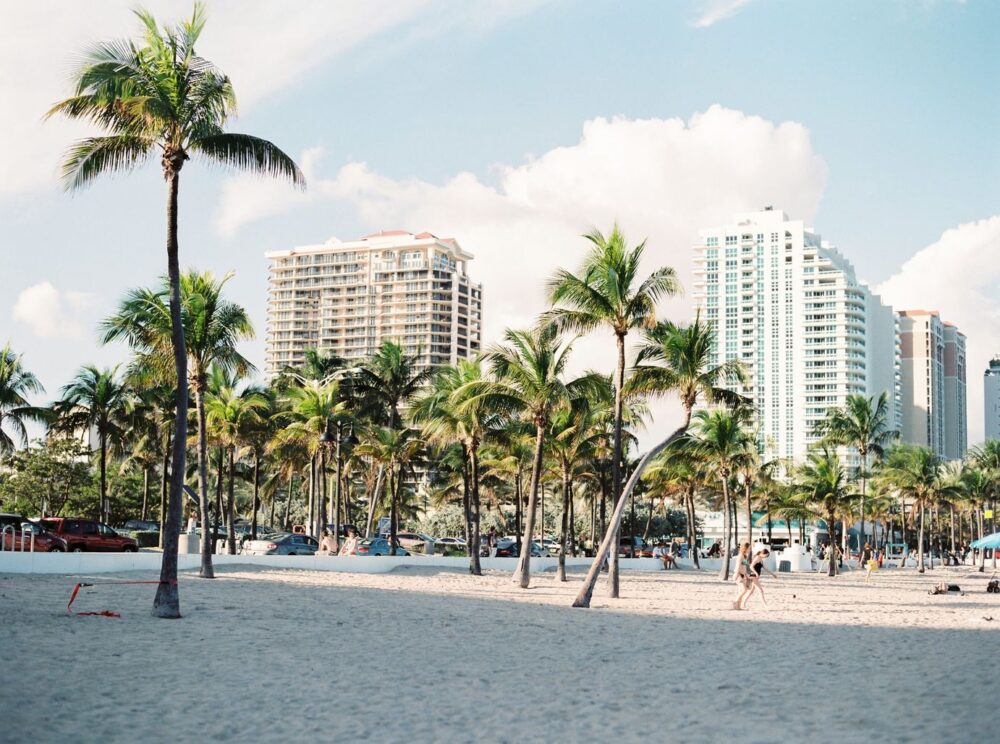 A beach in Miami in front of buildings