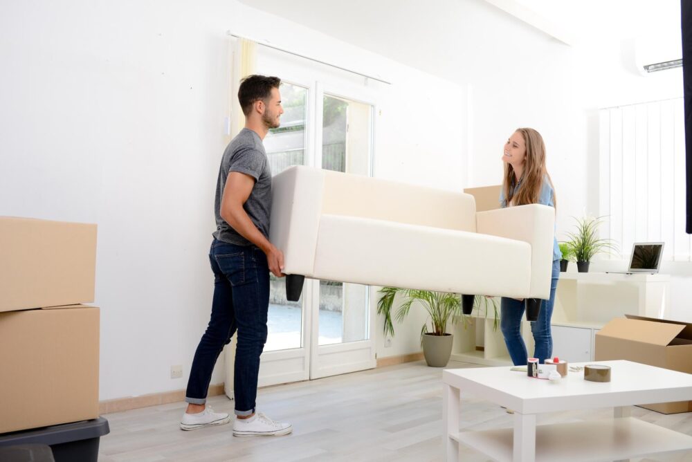 Two women with boxes