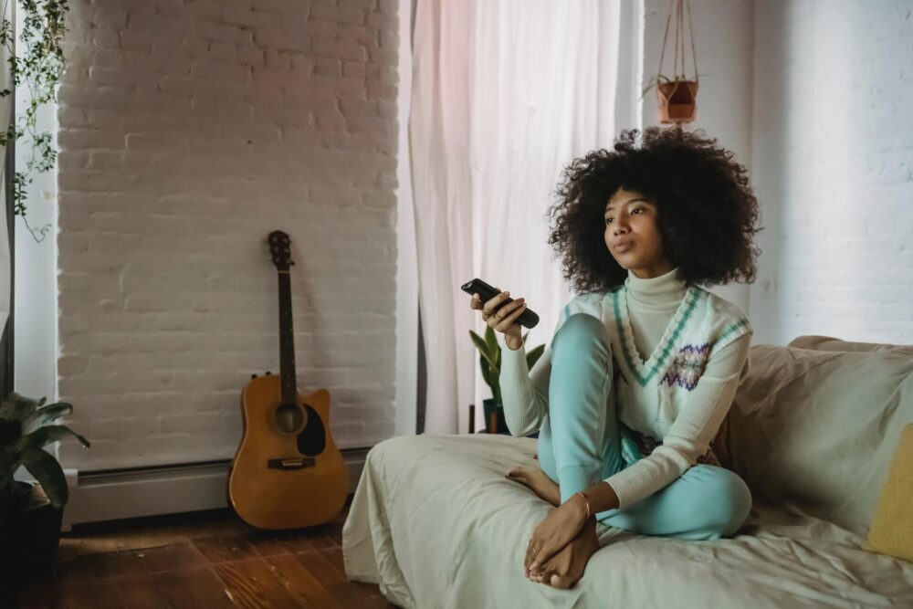 A girl watching television