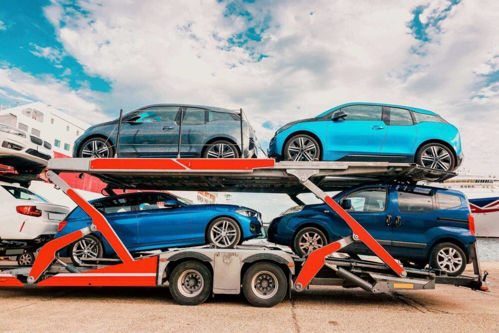  Vehicles loaded on the open trailer