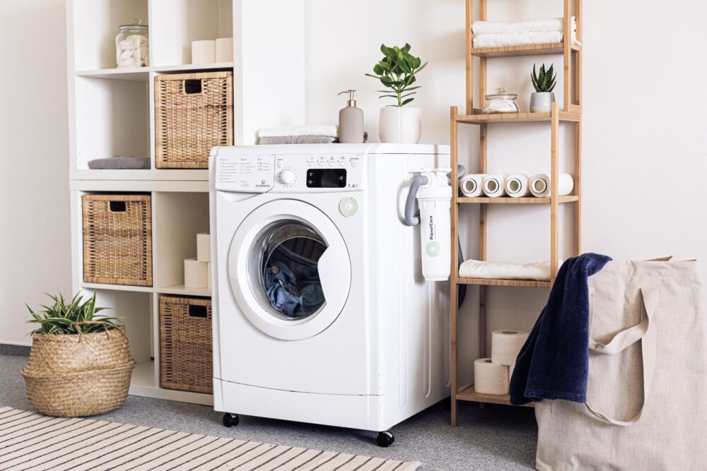 A washing machine in a laundry room before cross-country moving 