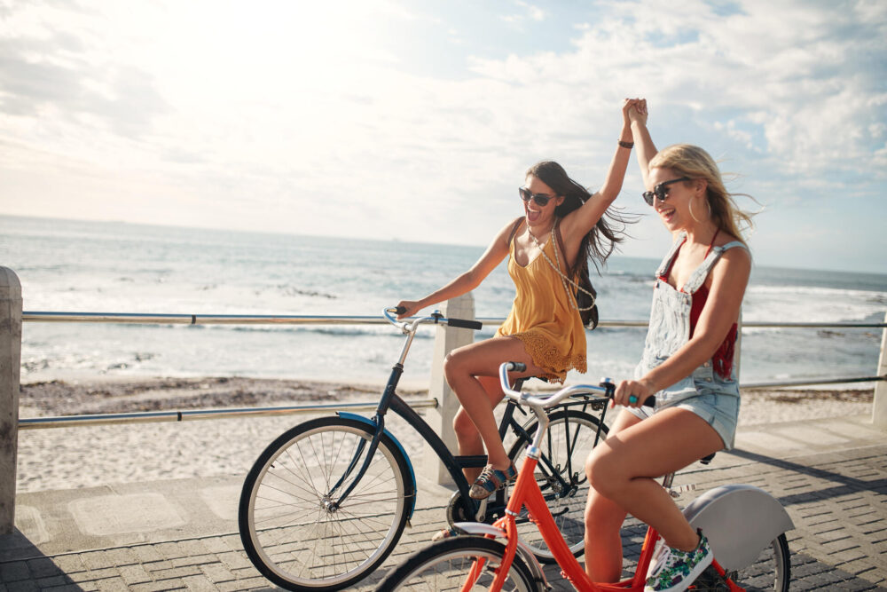 Friends riding bikes 