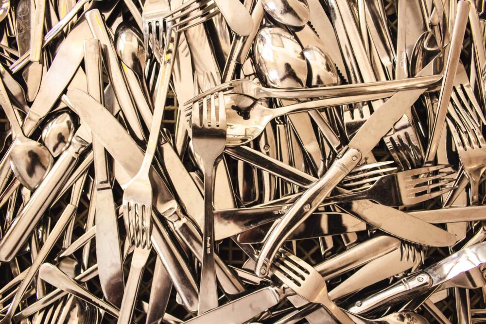 A pile of kitchen tools