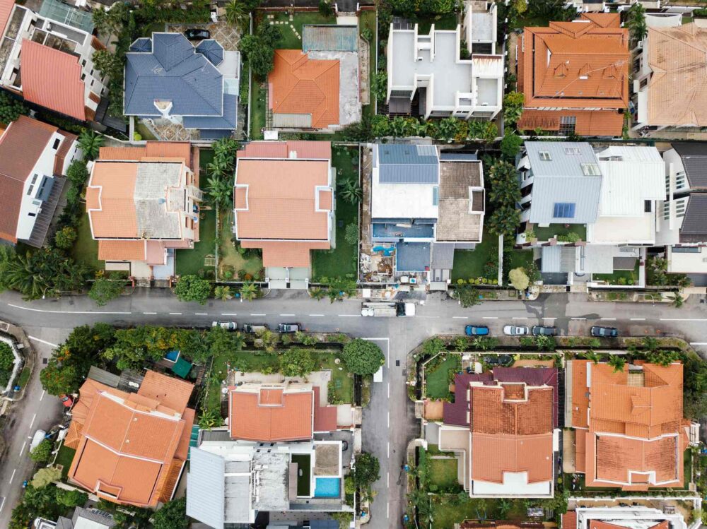 A neighborhood with houses and trees