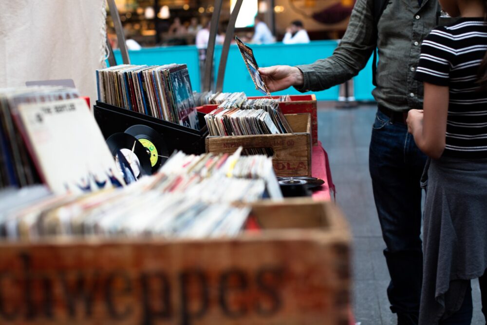 Buyers browsing through items on sale