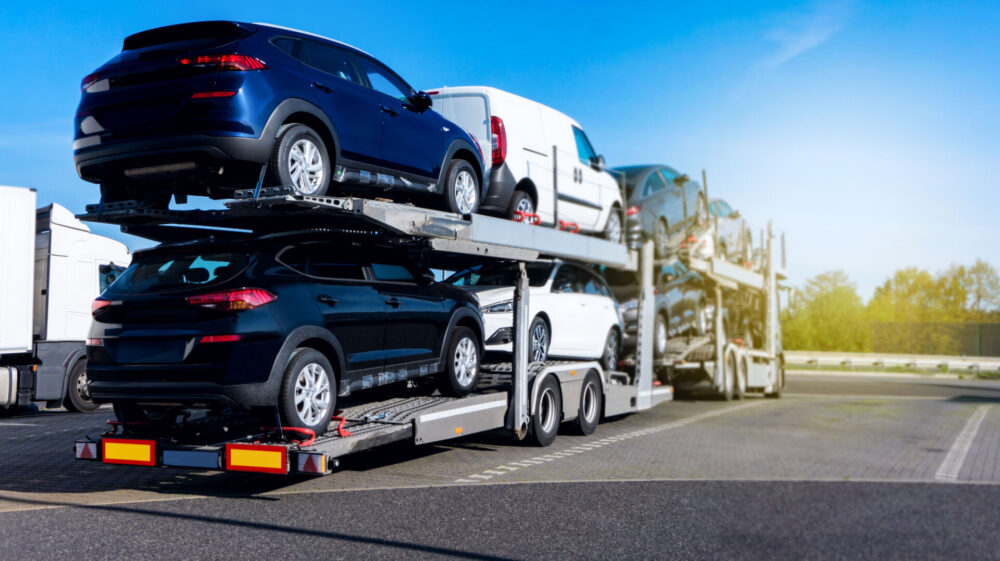 Cars on a moving truck