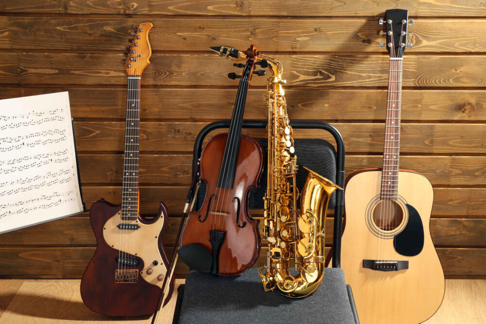 Musical instruments -guitars, violin, and saxophone