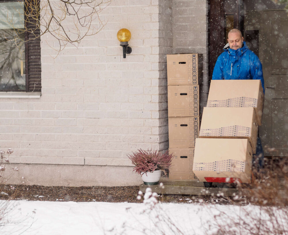 A mover handling boxes