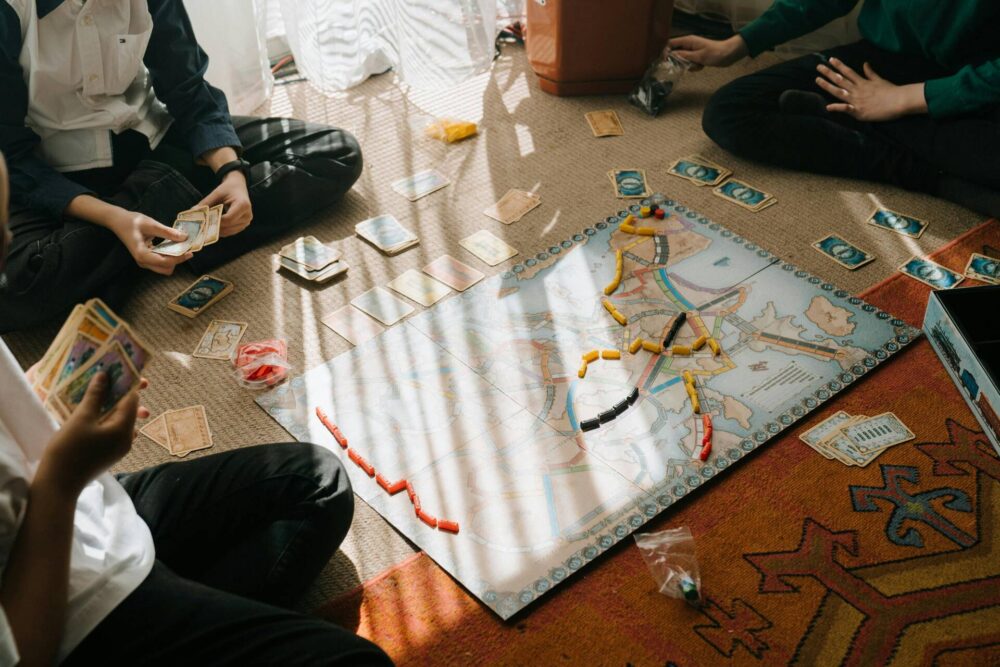 People playing a board game