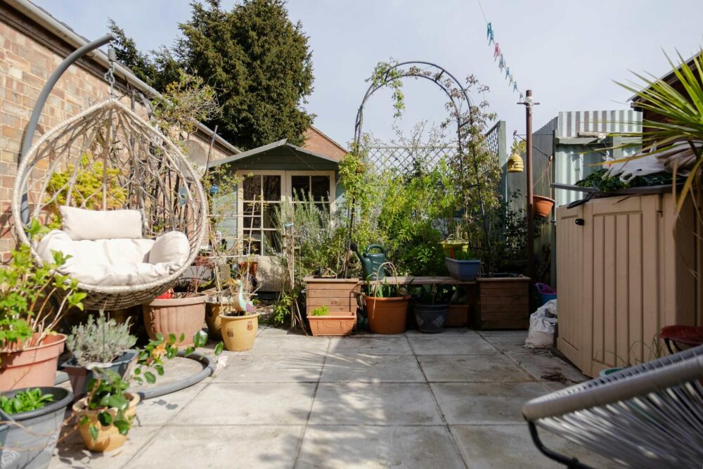 Garden with plants and pots